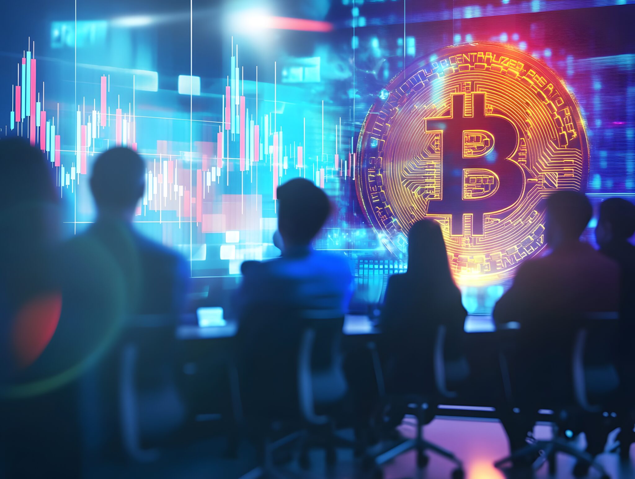 bitcon price analysis with business team in meeting room setting