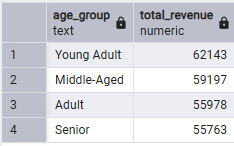 age group and total revenue