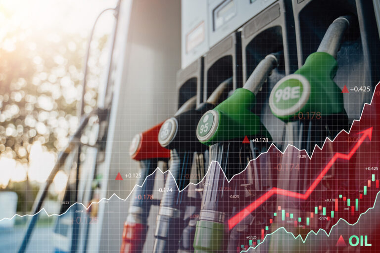 fuel station in daytime with graphs and arrow